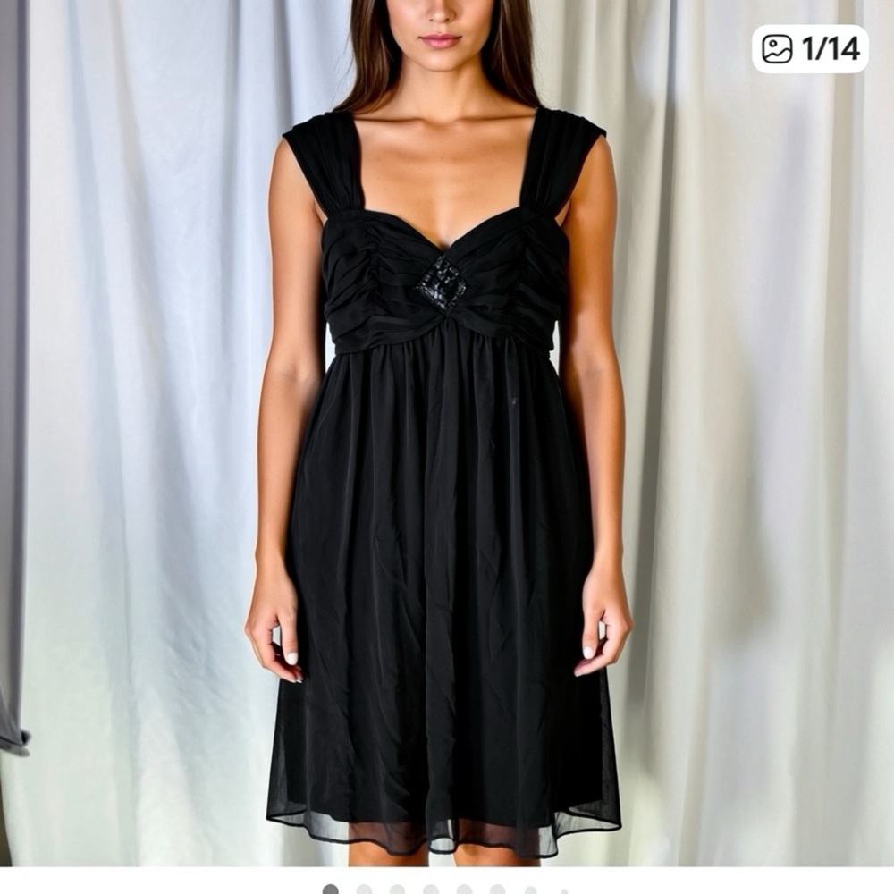 Vintage London Style  NWTJet Black Ruffled Cocktail Elegant  PleatedBeaded (12)